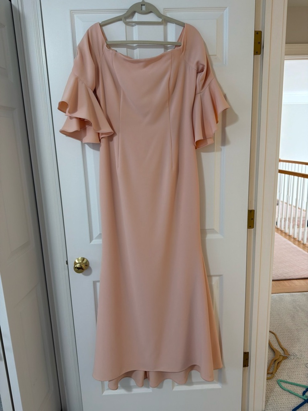 Vince Camuto Blush Pink Off-Shoulder Ruffle Sleeve Maxi Dress